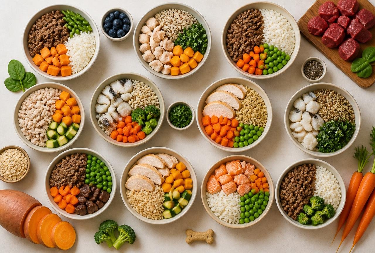 Colección de recetas caseras para perros con carne, pollo, pescado y vegetales